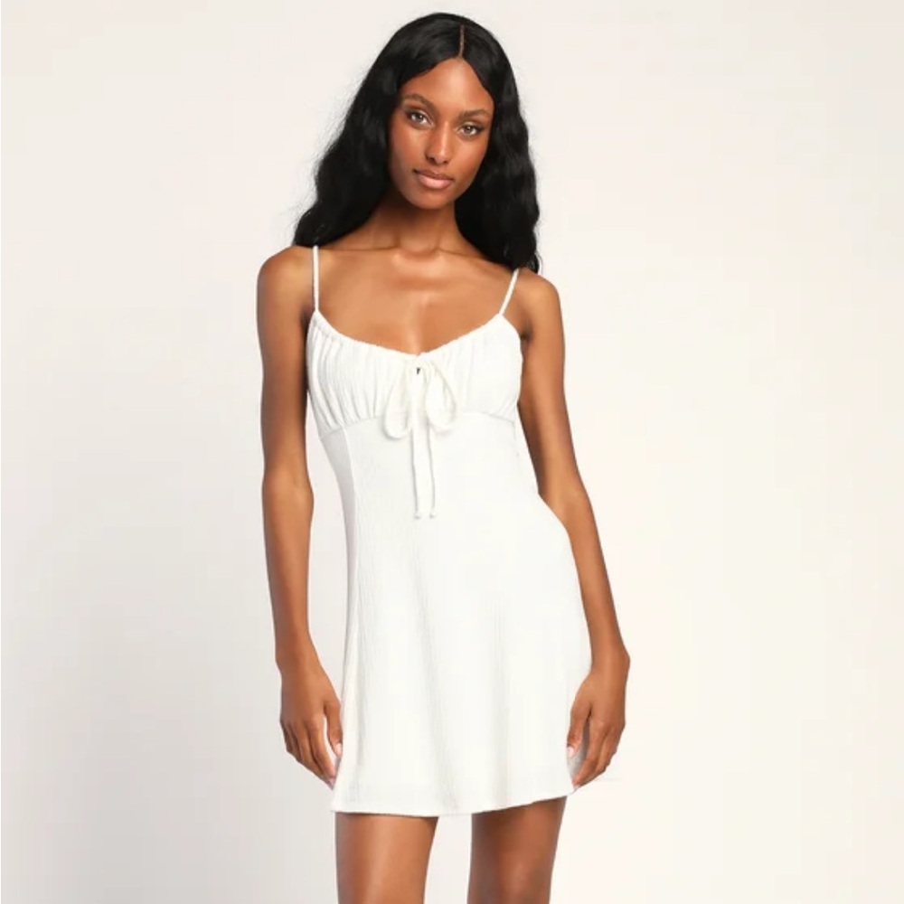 White Terry Knit Drawstring Mini Dress from Lulus